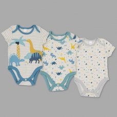 T20532: Baby Boys Organic Cotton 3 Pack Bodysuits With Extendable Gussets (0-12 Months)